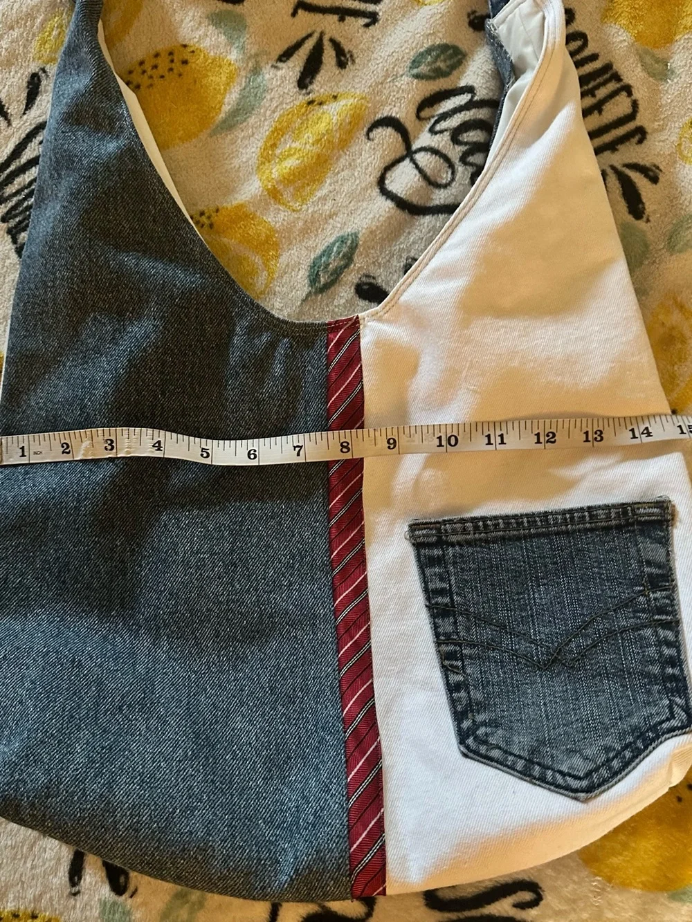 Up cycled denim handmade Blue and White Denim Patchwork Shoulder Bag